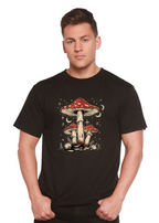 Boho Retro Hippie Mushrooms Natural Unisex Bamboo/Cotton Graphic T-Shirt Spun Bamboo