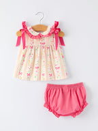 Spring Floral Bow Ruffle Girl Bloomer Set Rylee Faith Designs