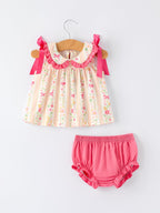 Spring Floral Bow Ruffle Girl Bloomer Set Rylee Faith Designs