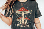 Boho Retro Hippie Mushrooms Natural Unisex Bamboo/Cotton Graphic T-Shirt Spun Bamboo