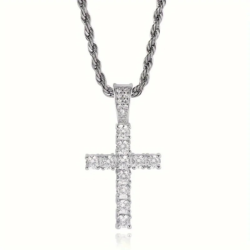 USA Iced Out Cross Pendant Men Religious Jewelry Women Christian Crucifix Gifts 14K Gold Plated Cubic Zirconia Jesus Necklace Fury Fits