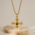 18K Gold Stainless Steel Cross Necklace tiger Eye Pendant Bamboo Chain Non-fading Jewelry Wholesale Women Fury Fits