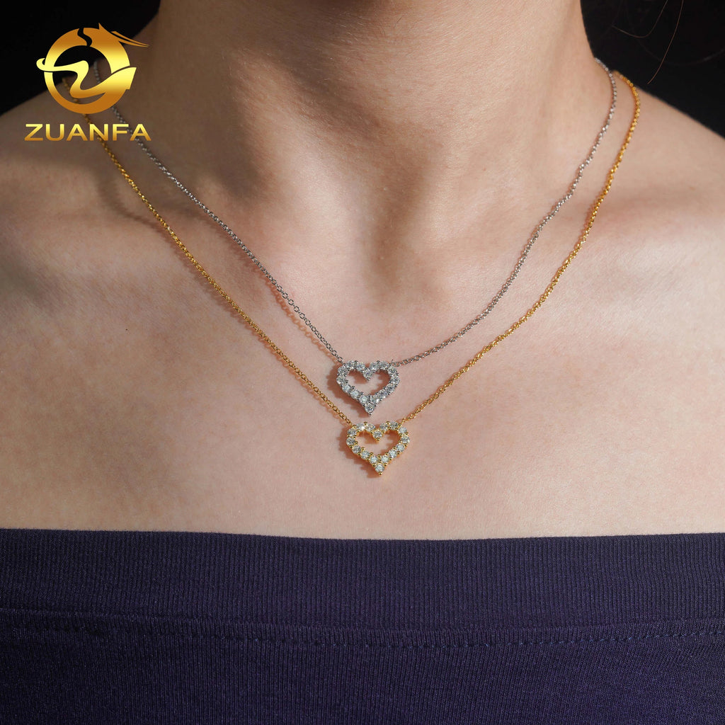 USA Local Stock Fast Shipping Small Heart Charms 925 Silver Moissanite Pass Diamond Test Gold Plated Heart Necklace for Women Fury Fits