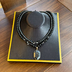 2pcs/Guardian Necklace Obsidian and Black Onyx Beaded Pendant Necklace for Men and Women Protection and Grounding Jewelry Fury Fits