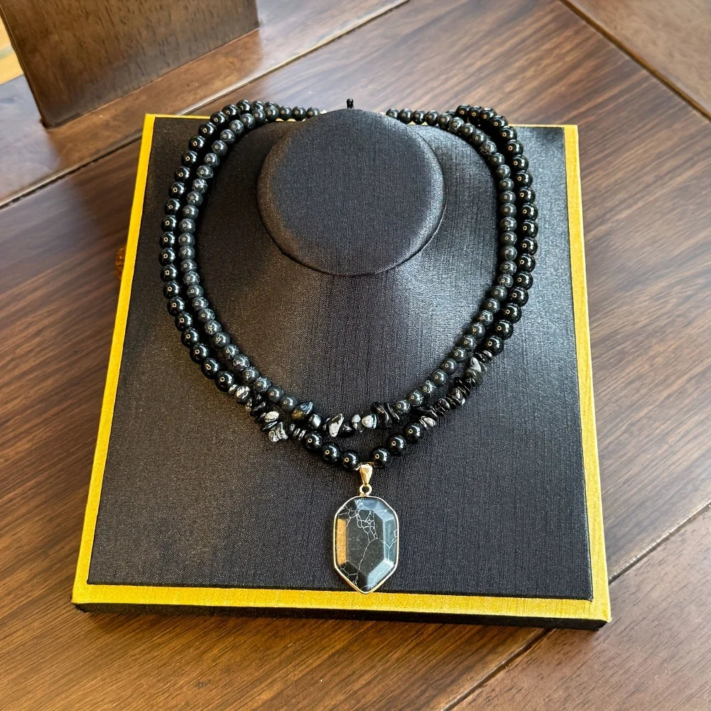 2pcs/Guardian Necklace Obsidian and Black Onyx Beaded Pendant Necklace for Men and Women Protection and Grounding Jewelry Fury Fits