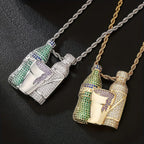Hip Hop Multicolor Sparkling Wine Bottle Purple Green Cup Combination Chain Men's Jewely Zirconia Wine Glasses Pendant Necklace Fury Fits