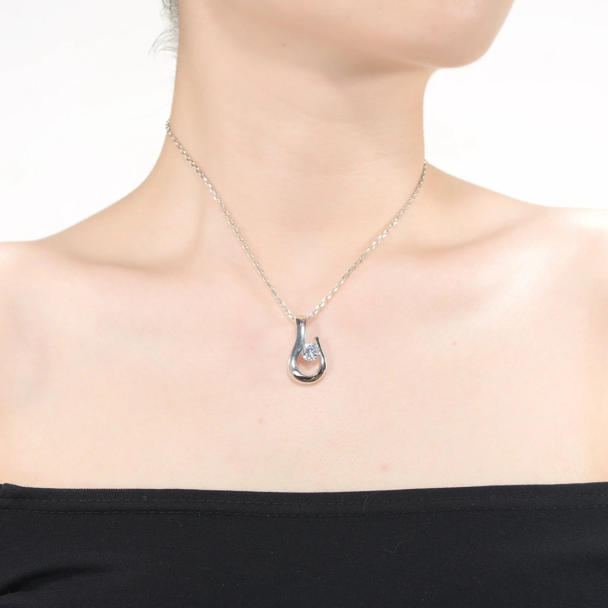 TD Collette Z Solitaire Hook Drop Necklace Sterling Silver with Rhodium Gold Plating Clear Cubic Zirconia Unique Number Shape Fury Fits
