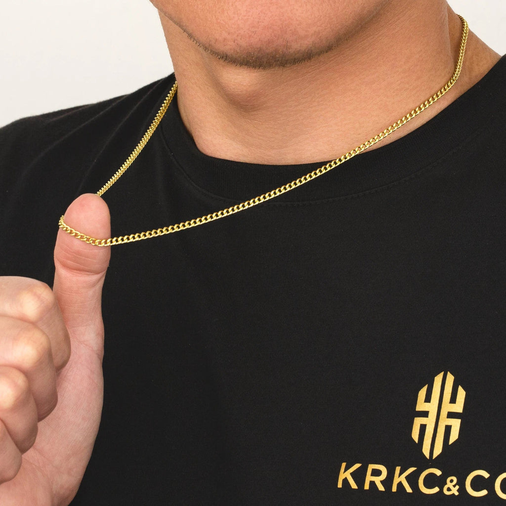 USA Local Fast Shipping 14K Gold Plated Curb Cuban Link Chain 3mm Women Stainless Steel Waterproof Jewelry Men Miami Necklace Fury Fits