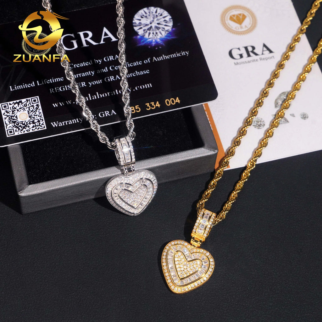 Drop Shipping in USA Warehouse Rapper Popular Jewelry Iced Out Hip Hop S925 Solid Silver VVS Moissanite Heart Pendant Women Gift Fury Fits