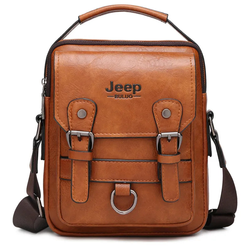 JEEP BULUO Multi-function Business Handbags Men New Man's Shoulder Bag Large Capacity Leather Messenger Bag Crossbody Big Brand Fury Fits