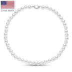 Fast Shipping From US Warehouse Bohemian Stylish 925 Silver 6mm/8mm Shell White Pearl Beads Necklace Jewelry for Women Gift Fury Fits
