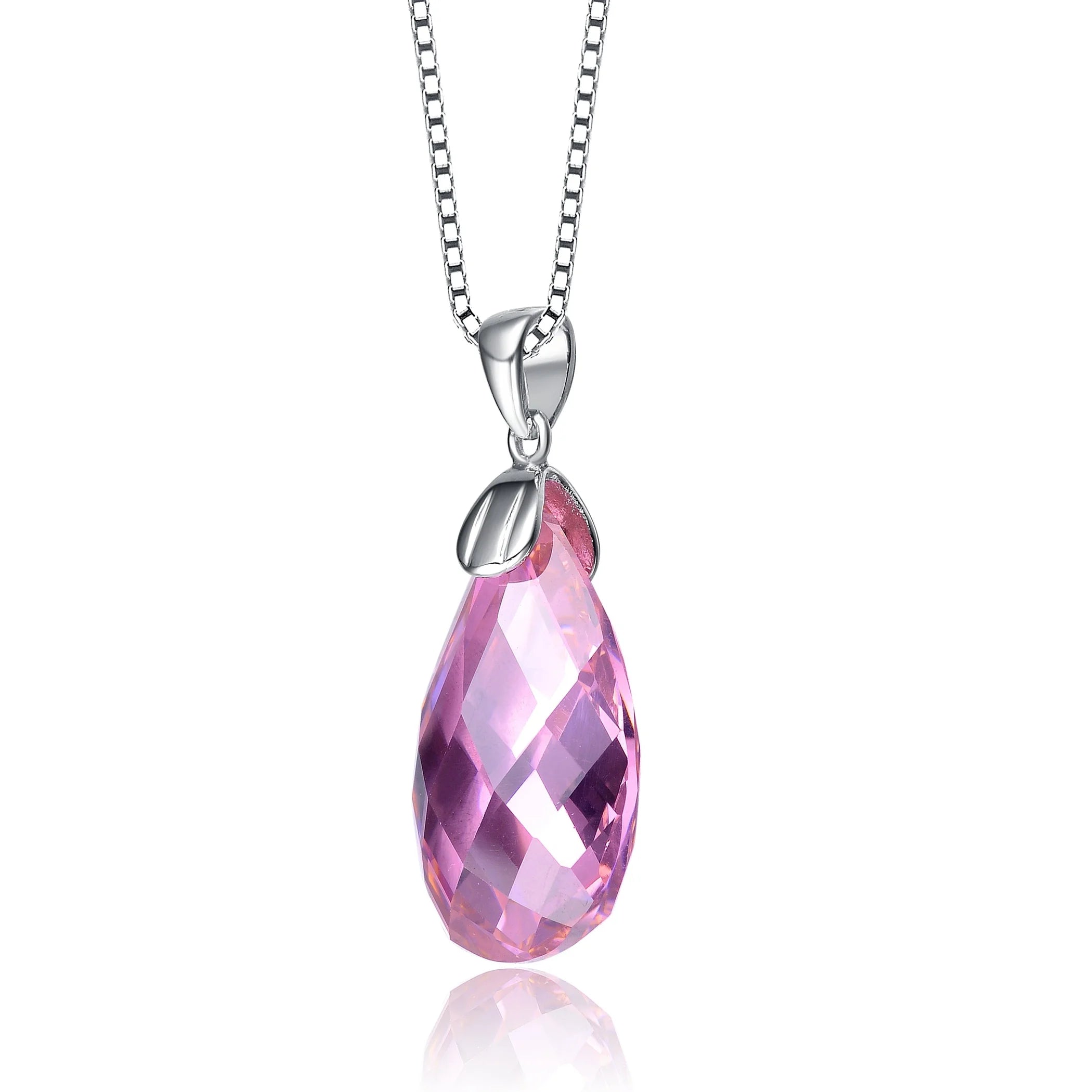 TD Collection Pink Teardrop Pendant with Cubic Zirconia Sterling Silver Rhodium Plated Fashionable Necklace Fury Fits