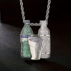 Hip Hop Multicolor Sparkling Wine Bottle Purple Green Cup Combination Chain Men's Jewely Zirconia Wine Glasses Pendant Necklace Fury Fits