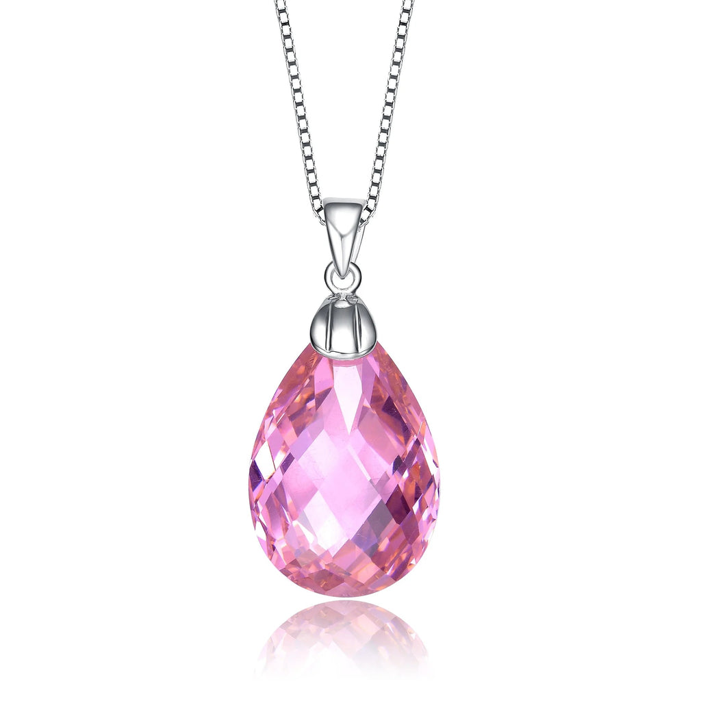 TD Collection Pink Teardrop Pendant with Cubic Zirconia Sterling Silver Rhodium Plated Fashionable Necklace Fury Fits