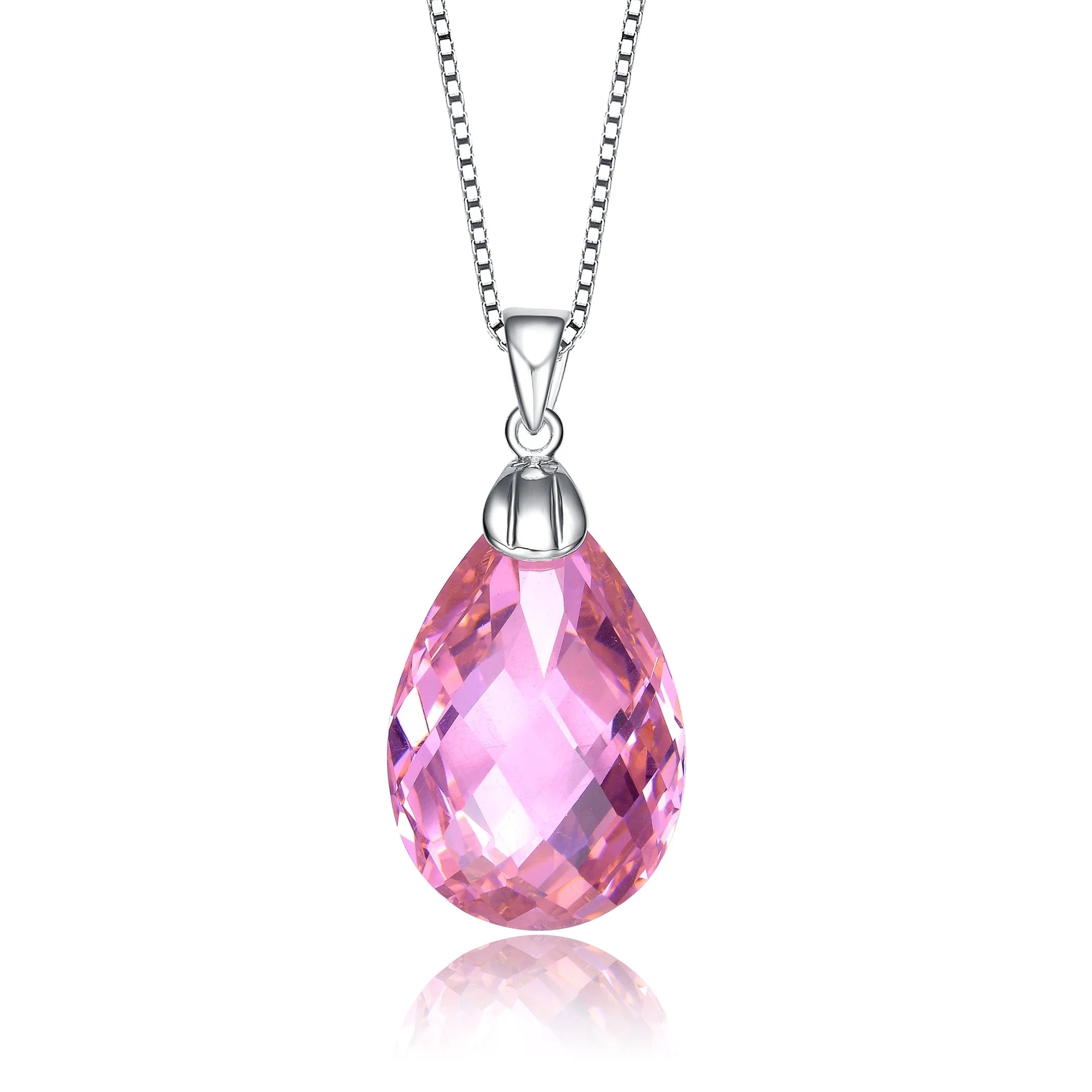 TD Collection Pink Teardrop Pendant with Cubic Zirconia Sterling Silver Rhodium Plated Fashionable Necklace Fury Fits