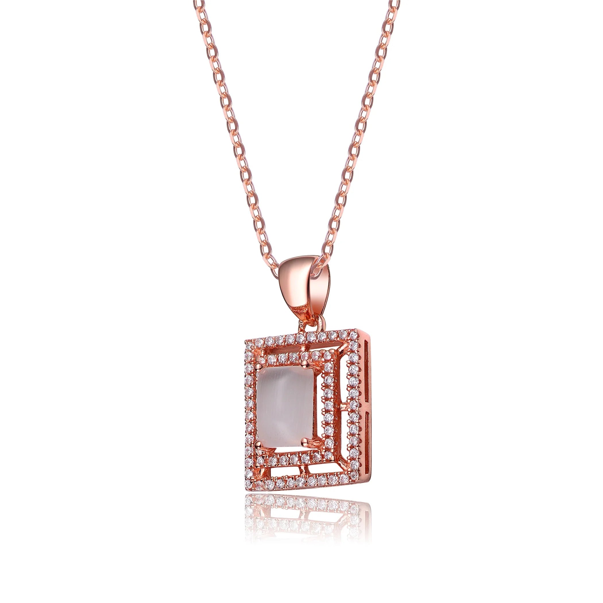 TD Collette Z Sterling Silver Pendant White Pink Cubic Zirconia Square Frame Trendy Gold Plated Necklace Diamond Zircon Main Fury Fits