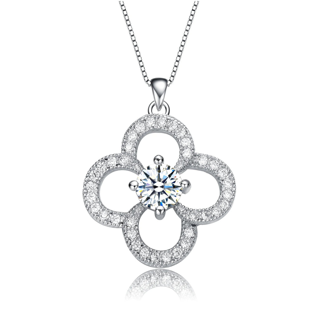 TD Collette Z Rhodium Plated Round Cubic Zirconia Flower Pendant Necklace Elegant Fine Pendant Necklaces Fury Fits