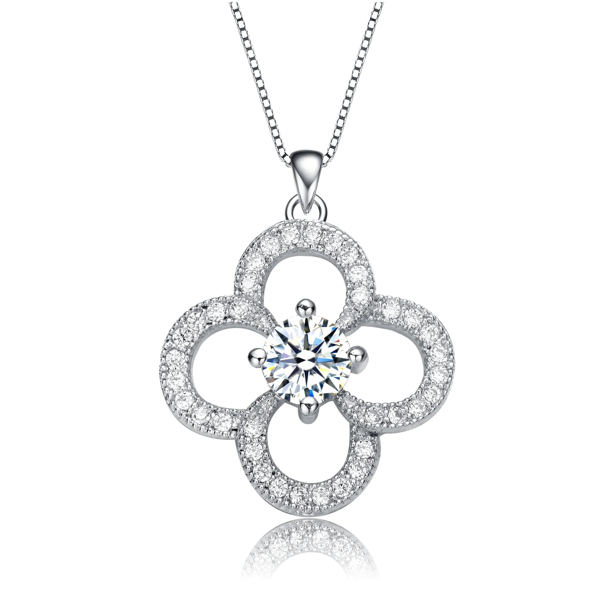 TD Collette Z Rhodium Plated Round Cubic Zirconia Flower Pendant Necklace Elegant Fine Pendant Necklaces Fury Fits