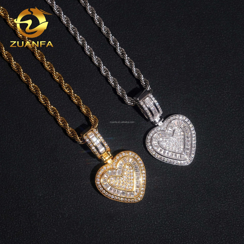 Drop Shipping in USA Warehouse Rapper Popular Jewelry Iced Out Hip Hop S925 Solid Silver VVS Moissanite Heart Pendant Women Gift Fury Fits