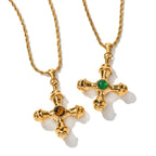 18K Gold Stainless Steel Cross Necklace tiger Eye Pendant Bamboo Chain Non-fading Jewelry Wholesale Women Fury Fits