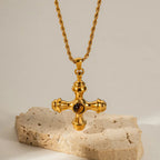 18K Gold Stainless Steel Cross Necklace tiger Eye Pendant Bamboo Chain Non-fading Jewelry Wholesale Women Fury Fits