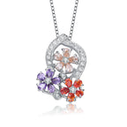 TD Collette Z Necklace Sterling Silver with Rhodium Plating Multi-Color Pear & Clear Cubic Zirconia Flower Drop Pattern Fury Fits