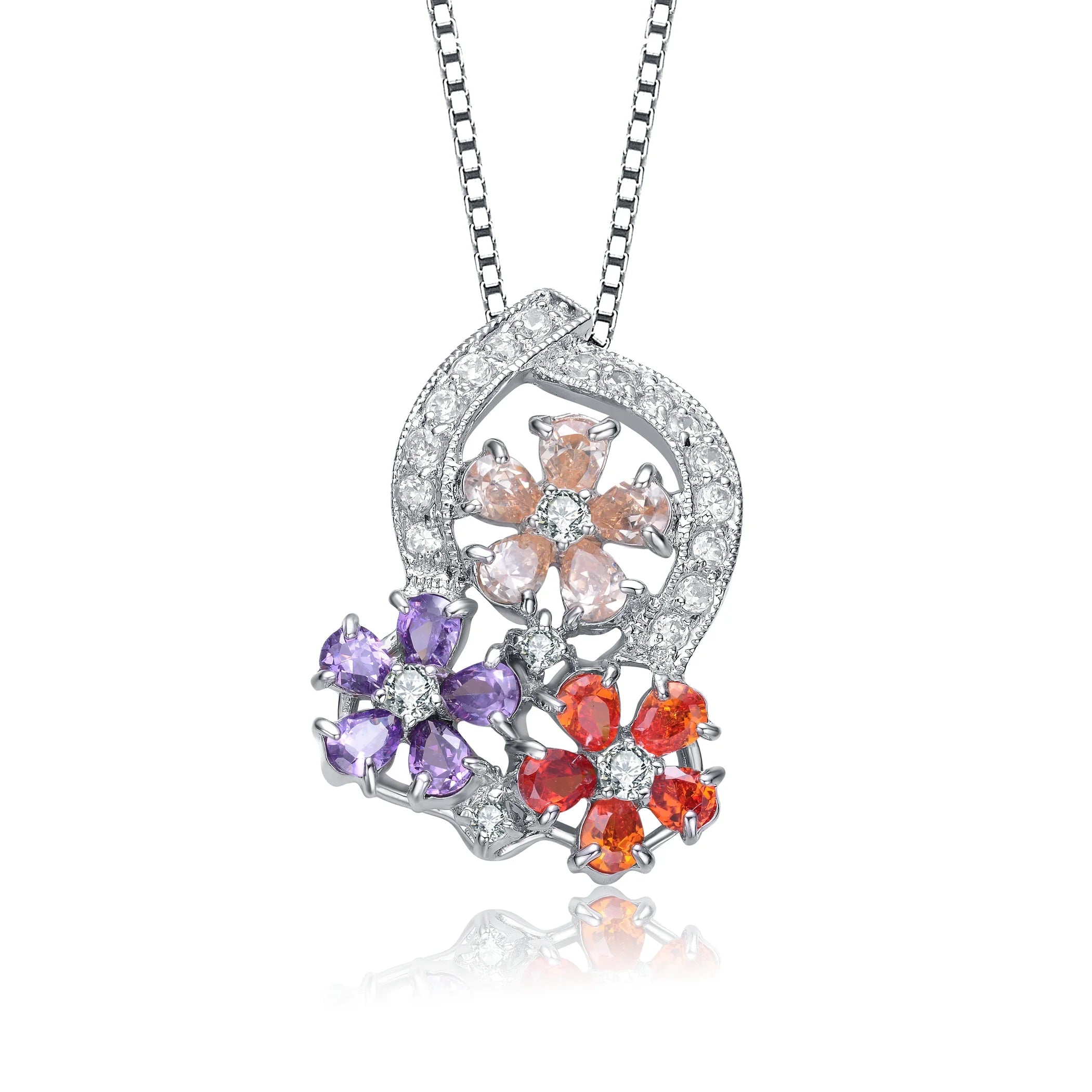 TD Collette Z Necklace Sterling Silver with Rhodium Plating Multi-Color Pear & Clear Cubic Zirconia Flower Drop Pattern Fury Fits