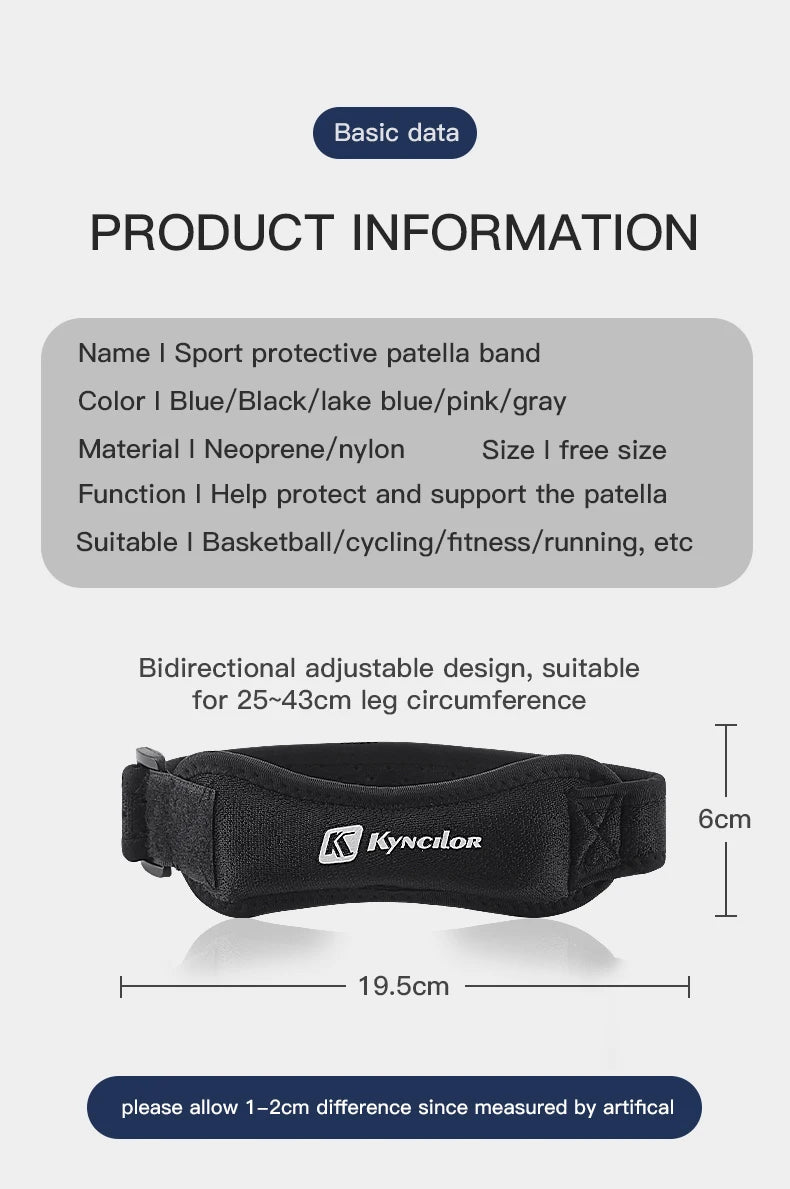 1 Piece Knee Patellar Tendon Knee Support Strape Brace Adjustable Shock Absorption Compression Knee Pad Sleeve for Basketball Fury Fits
