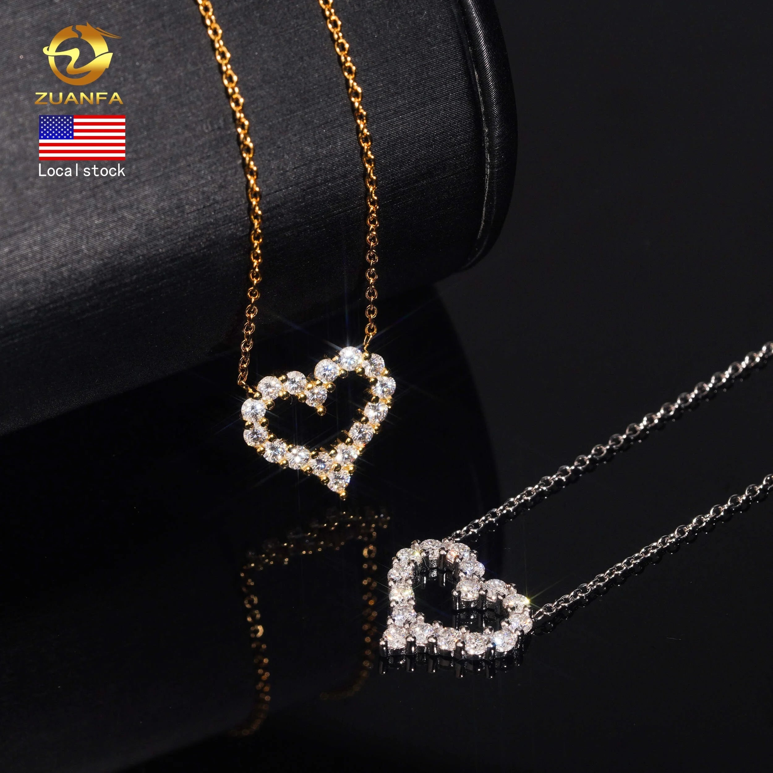USA Local Stock Fast Shipping Small Heart Charms 925 Silver Moissanite Pass Diamond Test Gold Plated Heart Necklace for Women Fury Fits