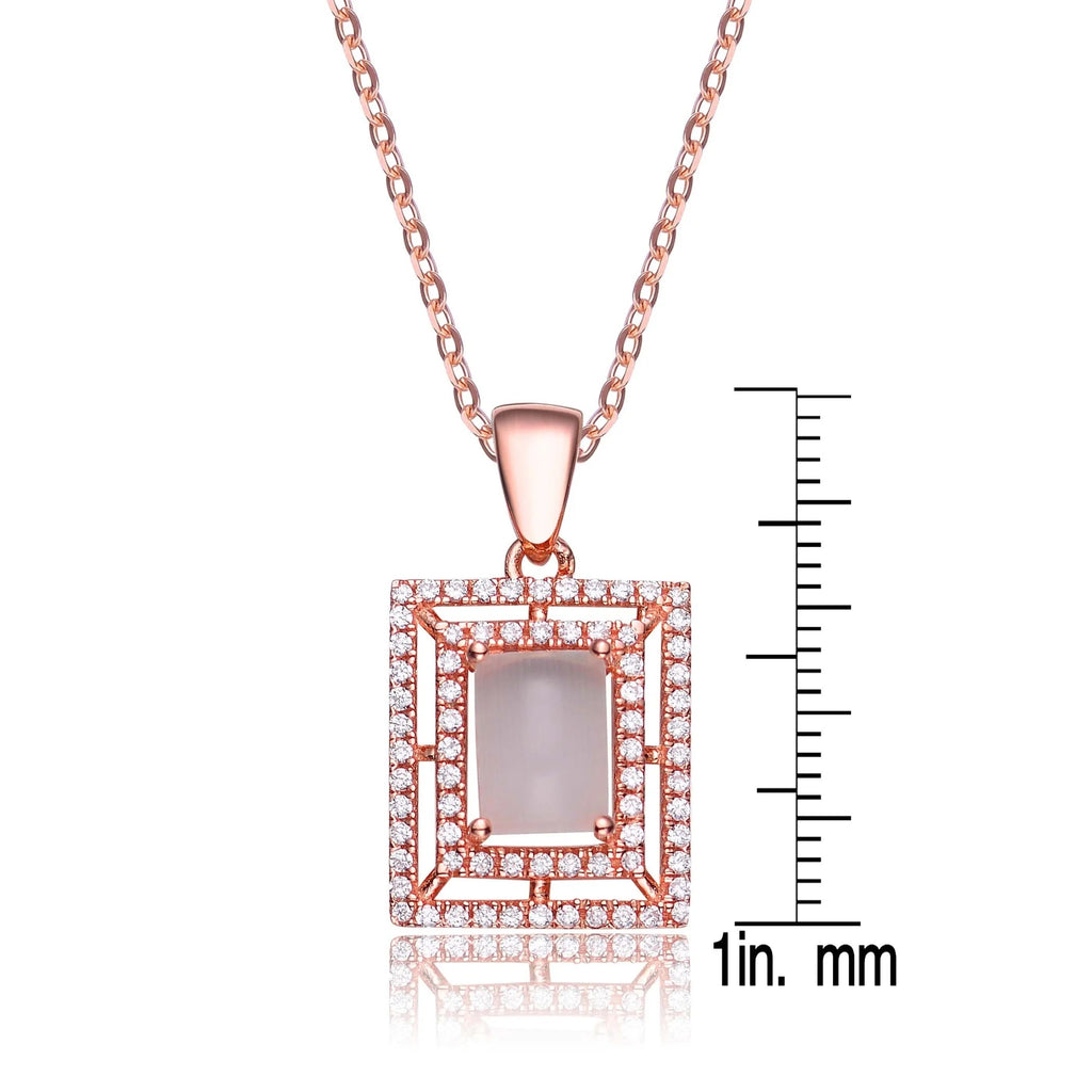 TD Collette Z Sterling Silver Pendant White Pink Cubic Zirconia Square Frame Trendy Gold Plated Necklace Diamond Zircon Main Fury Fits