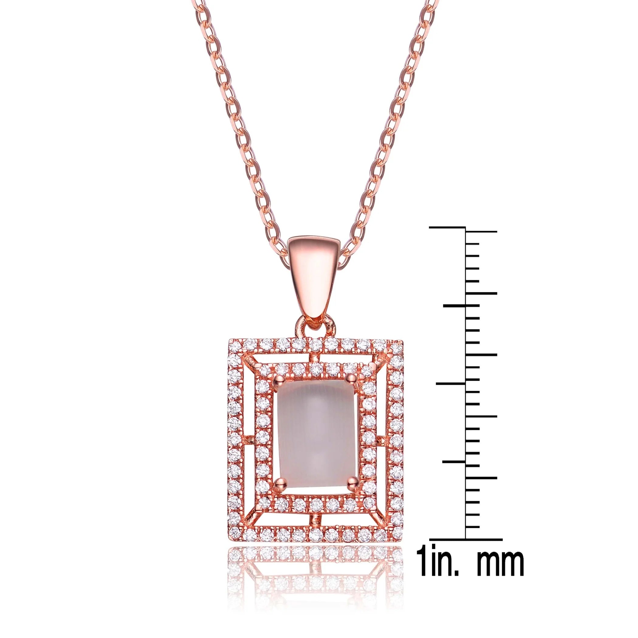 TD Collette Z Sterling Silver Pendant White Pink Cubic Zirconia Square Frame Trendy Gold Plated Necklace Diamond Zircon Main Fury Fits