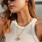18K Gold Stainless Steel Cross Necklace tiger Eye Pendant Bamboo Chain Non-fading Jewelry Wholesale Women Fury Fits