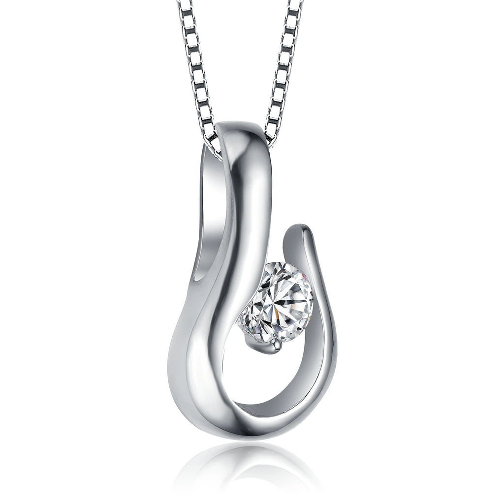 TD Collette Z Solitaire Hook Drop Necklace Sterling Silver with Rhodium Gold Plating Clear Cubic Zirconia Unique Number Shape Fury Fits