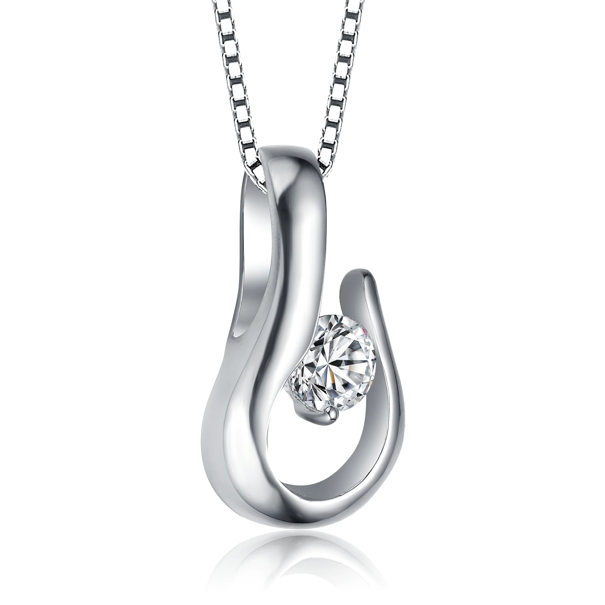 TD Collette Z Solitaire Hook Drop Necklace Sterling Silver with Rhodium Gold Plating Clear Cubic Zirconia Unique Number Shape Fury Fits