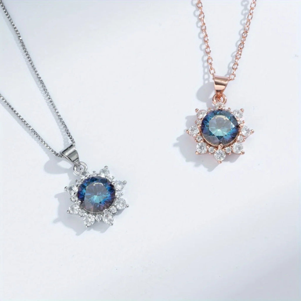 3.0 Carats ZIRCON Sunflower Shape Pendant Necklace for Women Men, D Color VVS1 Round Cut, Elegant Luxurious Fury Fits