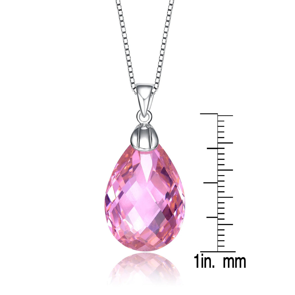 TD Collection Pink Teardrop Pendant with Cubic Zirconia Sterling Silver Rhodium Plated Fashionable Necklace Fury Fits