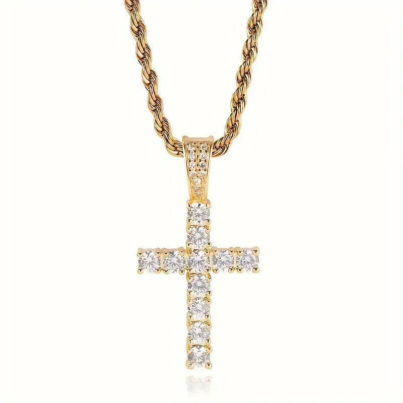 USA Iced Out Cross Pendant Men Religious Jewelry Women Christian Crucifix Gifts 14K Gold Plated Cubic Zirconia Jesus Necklace Fury Fits