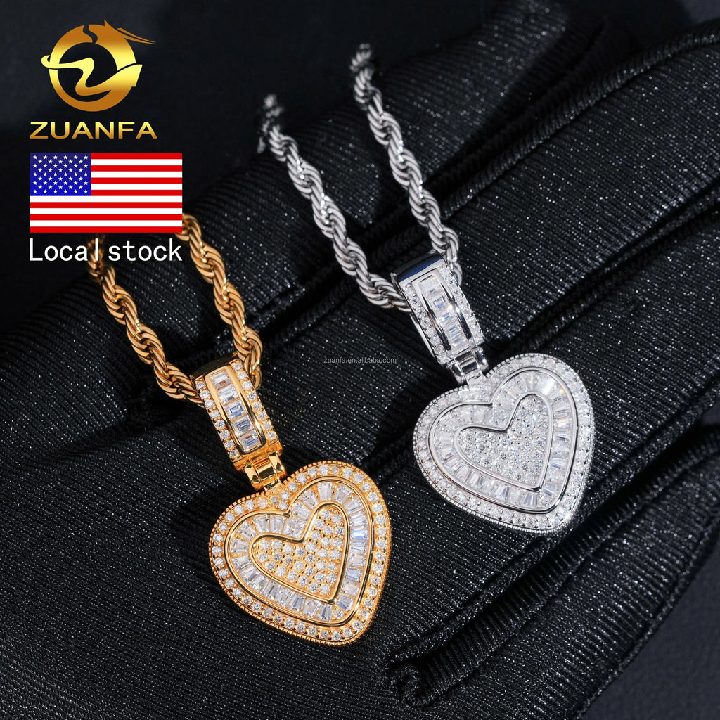 Drop Shipping in USA Warehouse Rapper Popular Jewelry Iced Out Hip Hop S925 Solid Silver VVS Moissanite Heart Pendant Women Gift Fury Fits