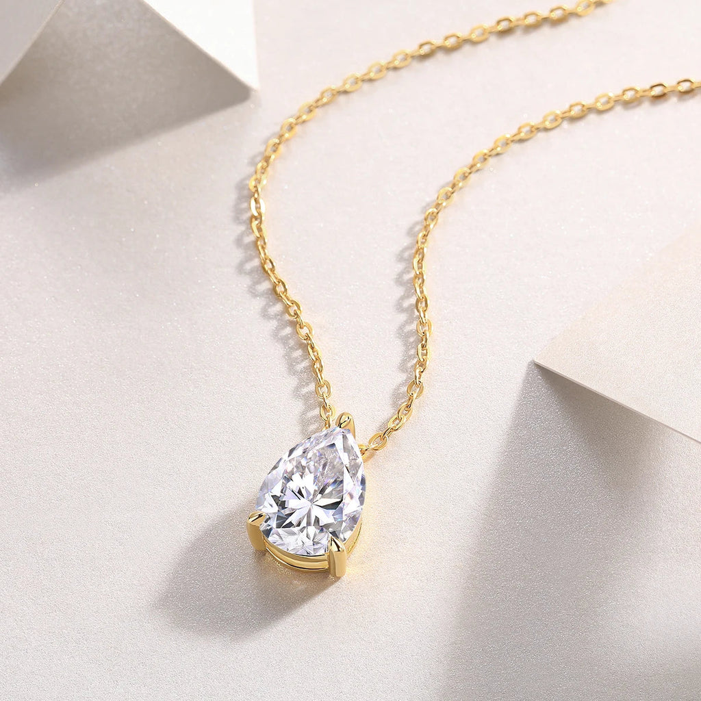 Original Factory Price 3ct Pear Cut Moissanite Pendant Women Simple Design Daily Wear 925 Silver Fine Necklace Gold Plated Fury Fits
