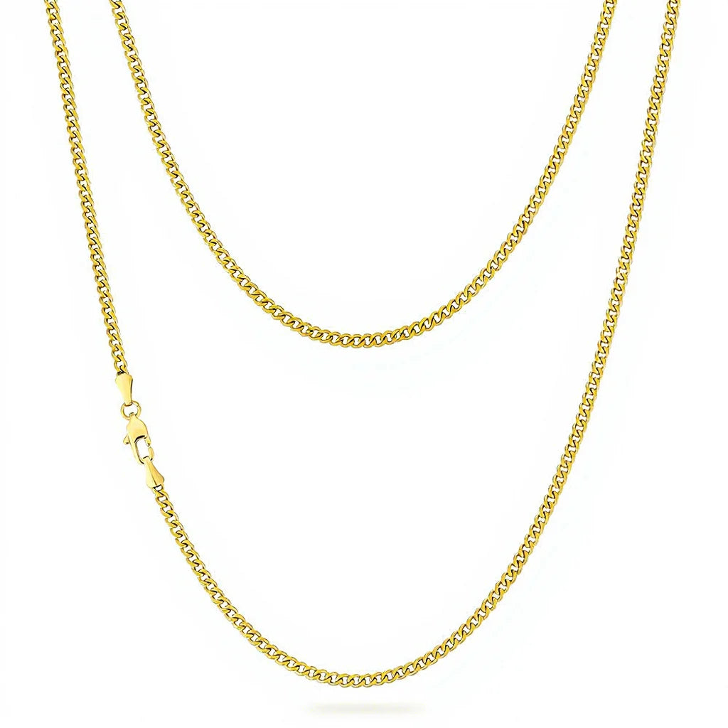 USA Local Fast Shipping 14K Gold Plated Curb Cuban Link Chain 3mm Women Stainless Steel Waterproof Jewelry Men Miami Necklace Fury Fits