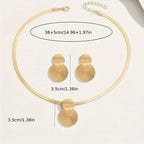 2pcs New Stylish Elegant Necklace and Ear Studs Women Jewelry Set Fashion Golden Flat Snake Chain Geometric Spiral Circular Fury Fits