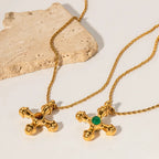 18K Gold Stainless Steel Cross Necklace tiger Eye Pendant Bamboo Chain Non-fading Jewelry Wholesale Women Fury Fits
