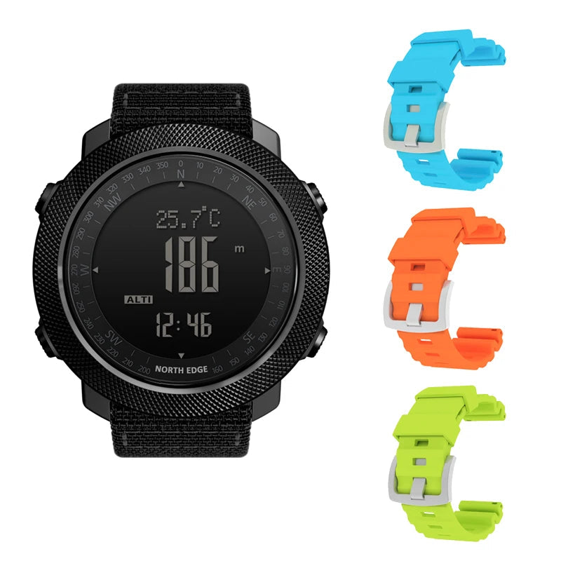 NORTH EDGE Men's sport Digital watch Hours Running Swimming Military Army watches Altimeter Barometer Compass waterproof 50m Fury Fits