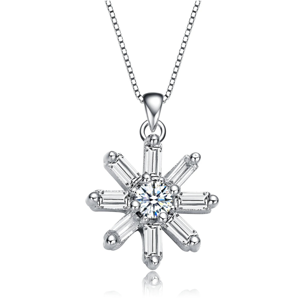 TD Collette Z Rhodium Plated Round Cubic Zirconia Flower Pendant Necklace Elegant Fine Pendant Necklaces Fury Fits