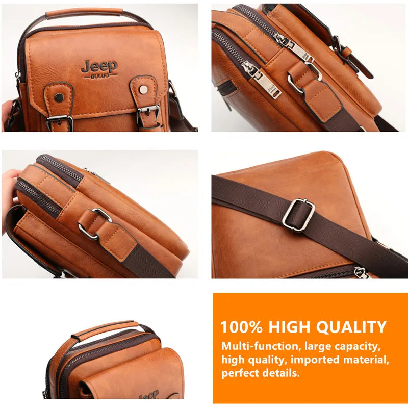 JEEP BULUO Multi-function Business Handbags Men New Man's Shoulder Bag Large Capacity Leather Messenger Bag Crossbody Big Brand Fury Fits
