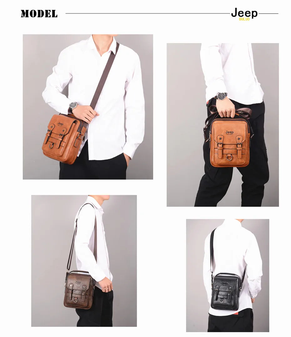 JEEP BULUO Multi-function Business Handbags Men New Man's Shoulder Bag Large Capacity Leather Messenger Bag Crossbody Big Brand Fury Fits
