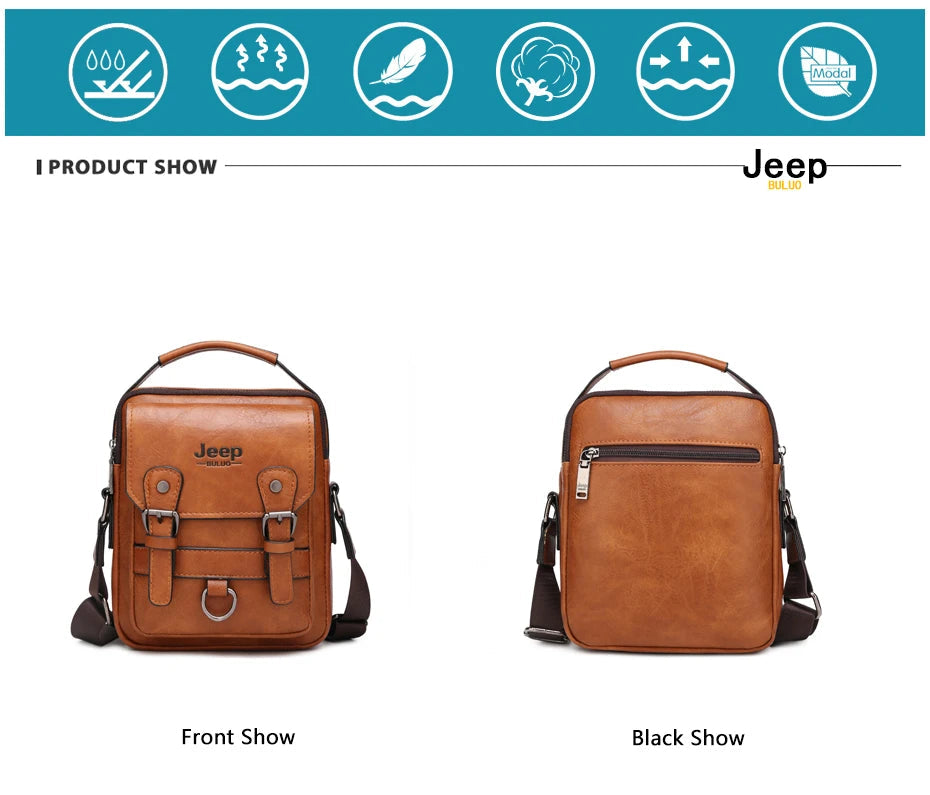 JEEP BULUO Multi-function Business Handbags Men New Man's Shoulder Bag Large Capacity Leather Messenger Bag Crossbody Big Brand Fury Fits