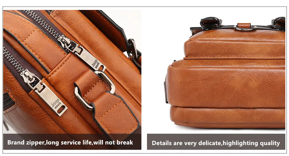 JEEP BULUO Multi-function Business Handbags Men New Man's Shoulder Bag Large Capacity Leather Messenger Bag Crossbody Big Brand Fury Fits