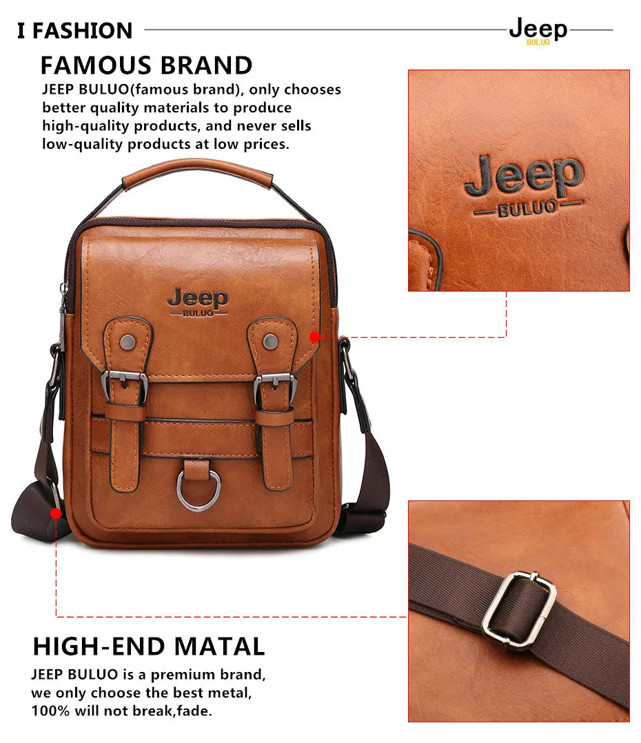 JEEP BULUO Multi-function Business Handbags Men New Man's Shoulder Bag Large Capacity Leather Messenger Bag Crossbody Big Brand Fury Fits