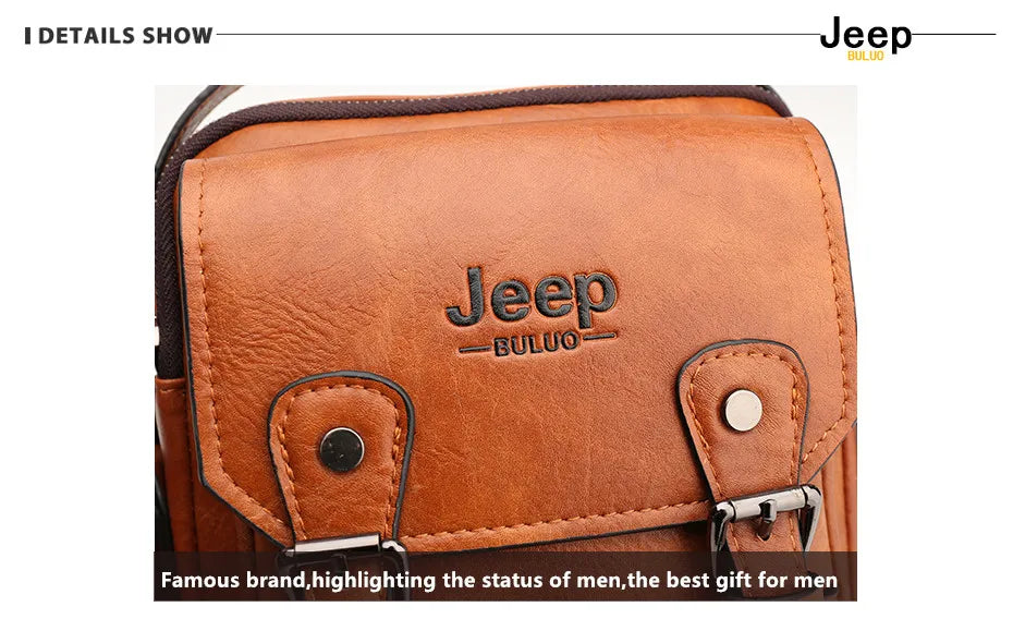 JEEP BULUO Multi-function Business Handbags Men New Man's Shoulder Bag Large Capacity Leather Messenger Bag Crossbody Big Brand Fury Fits